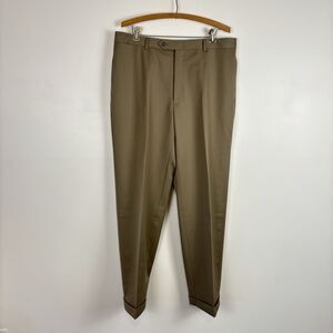 Austin Reed Signature Tan Khaki 100% Wool Dress Pants Size 35x30 Flat Front Cuff